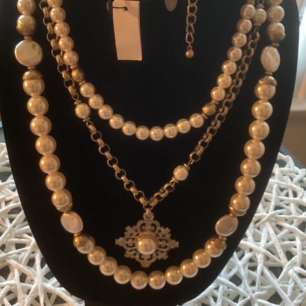 Pearl and Gold-Tone Layered Pendant Necklace